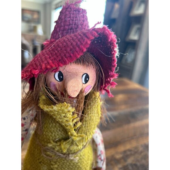 Vintage Handcrafted Straw/burlap/and vintage clothe Scarecrow Doll With Red Hat - Picture 6 of 12